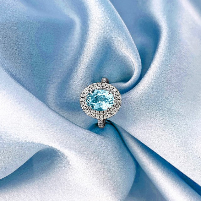 Riviera Collection 2.00ct Oval Aquamarine & Diamond Double Halo Ring | 9K White Gold - Image 5