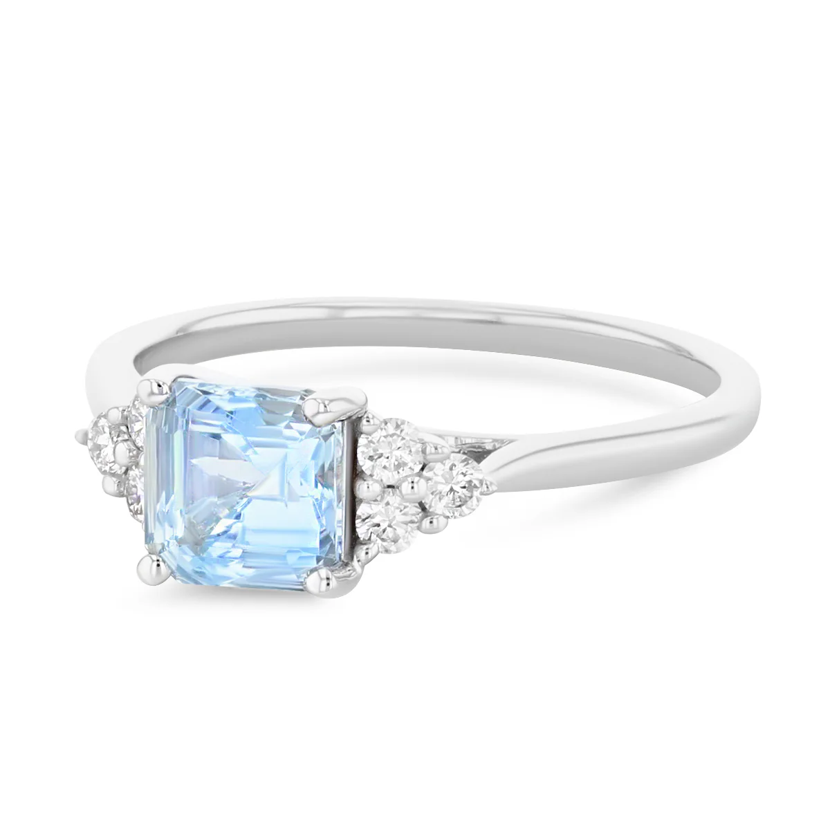 Riviera Collection Aquamarine With Trefoil Diamond Shoulders Ring | 18K White Gold - Image 3