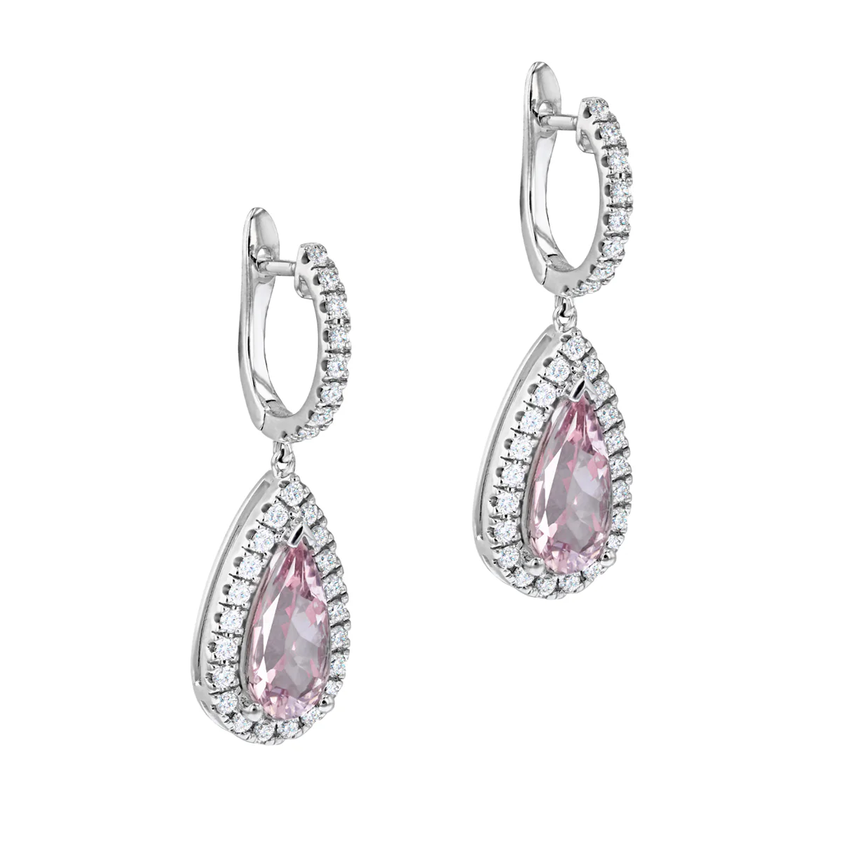 Riviera Collection Morganite & Diamond Halo Drop Earrings | 18K White Gold - Image 4