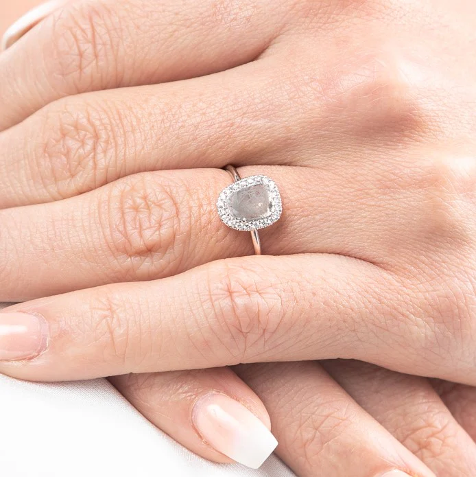 Riviera Collection Rose Cut Grey Diamond & White Diamond Halo Ring - Image 5