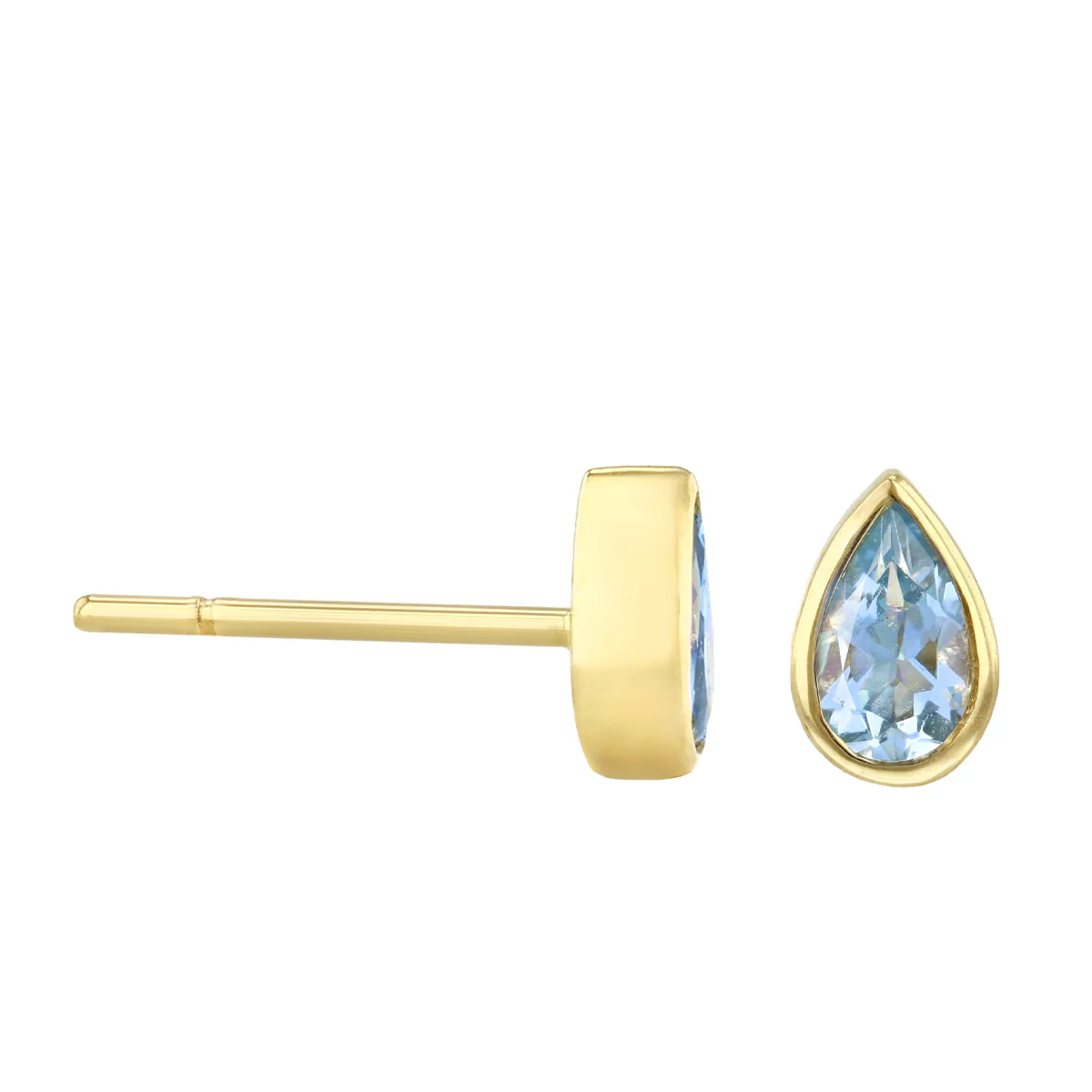 Rosa Mer 0.34ct Aquamarine Pear Bezel Set Stud Earrings | 9K Yellow Gold - Image 4