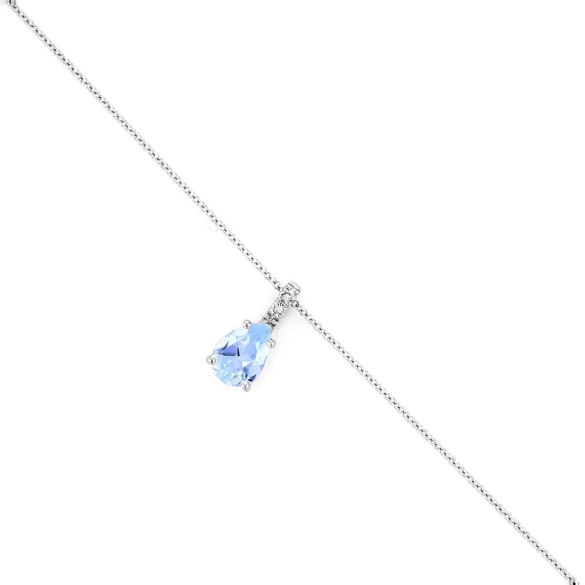 Rosa Mer 0.58ct Pear Cut Aquamarine and Diamond Necklace 16" - 18"| 9K White Gold - Image 2