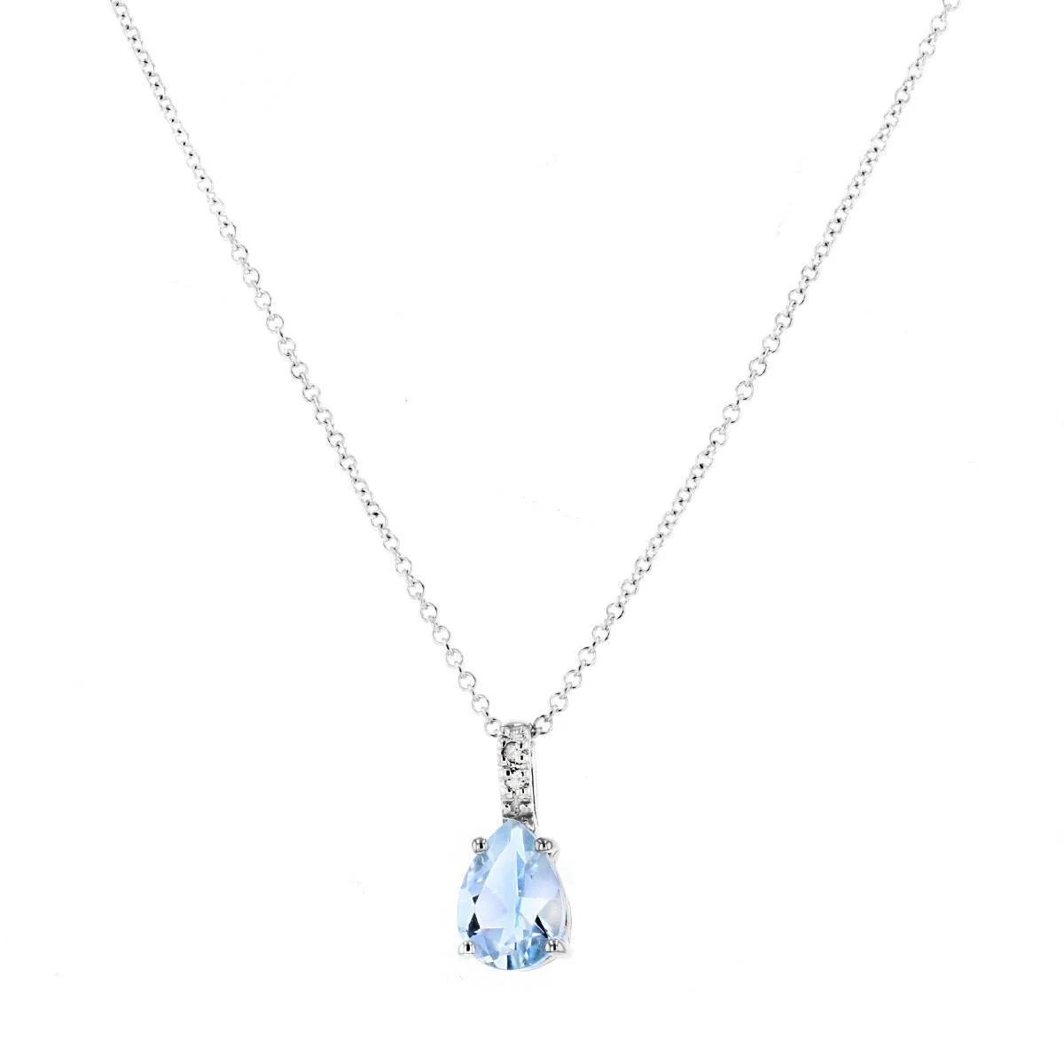 Rosa Mer 0.58ct Pear Cut Aquamarine and Diamond Necklace 16" - 18"| 9K White Gold - Image 3