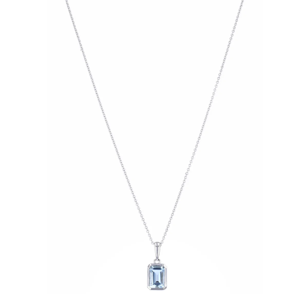 Birthstone Collection 0.76ct Emerald Cut Aquamarine Bezel Set Pendant | 9K White Gold - Image 2