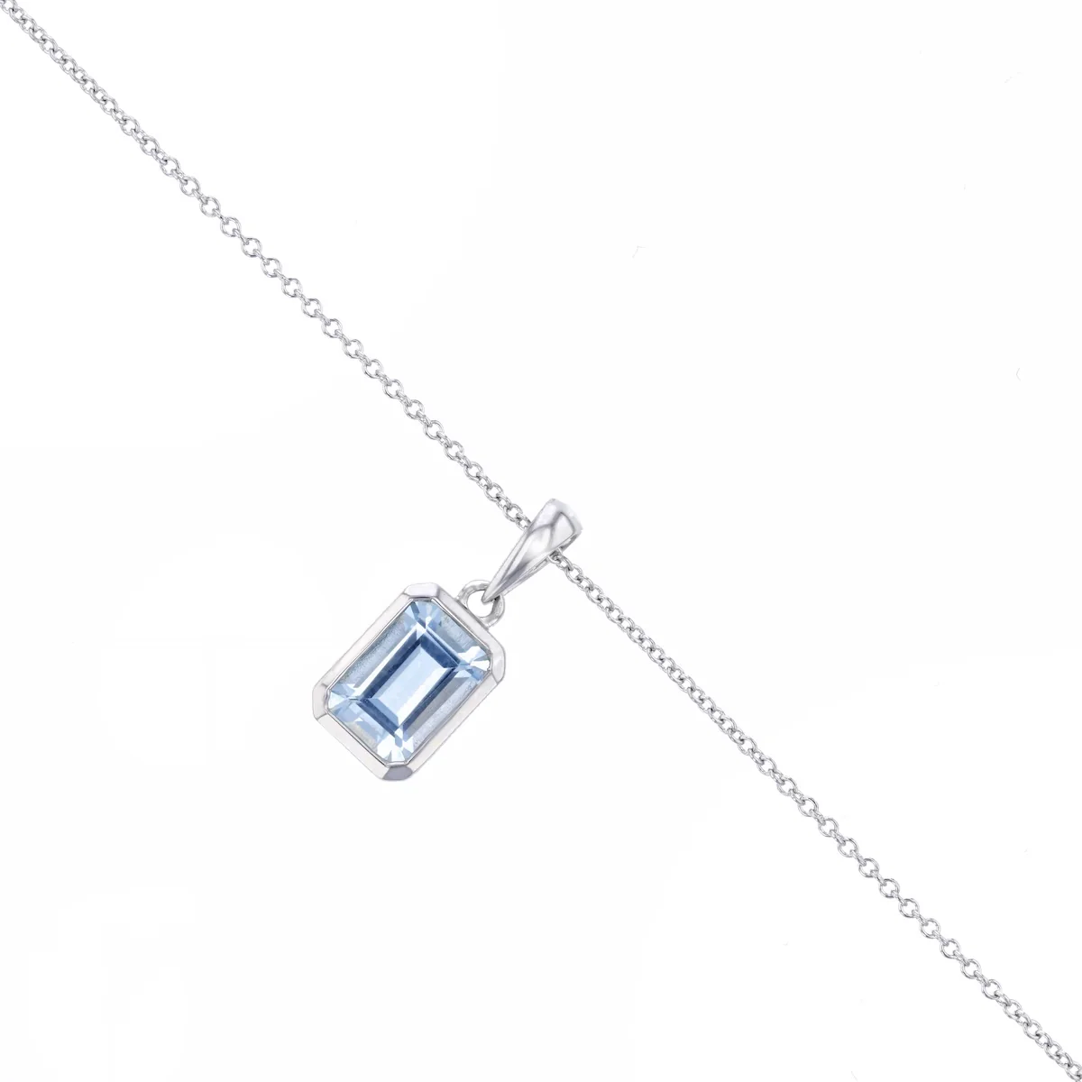 Birthstone Collection 0.76ct Emerald Cut Aquamarine Bezel Set Pendant | 9K White Gold - Image 3