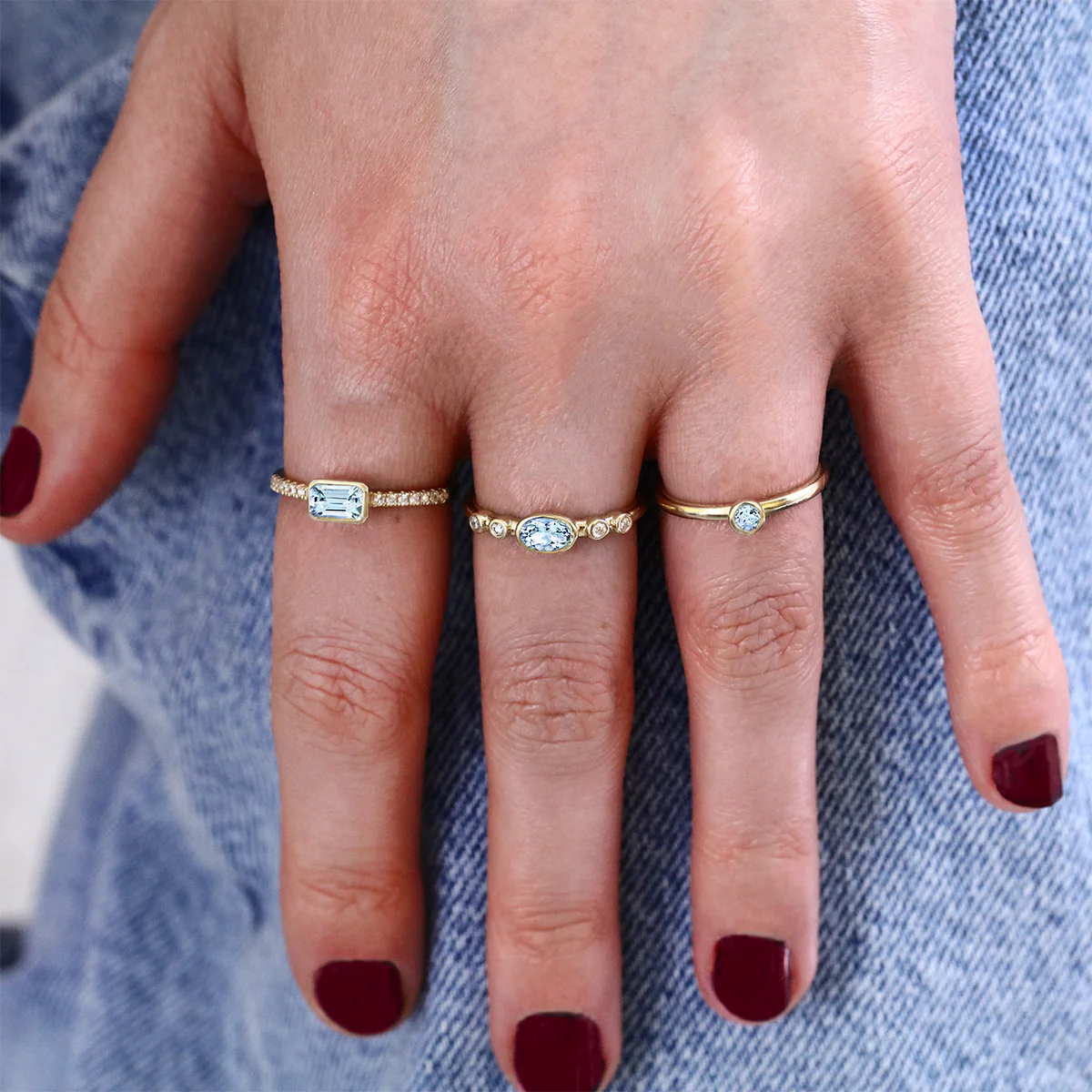 Rosa Mer Collection 0.45ct Oval cut Aquamarine & Diamond Bezel Set Ring | 9K yellow Gold - Image 7