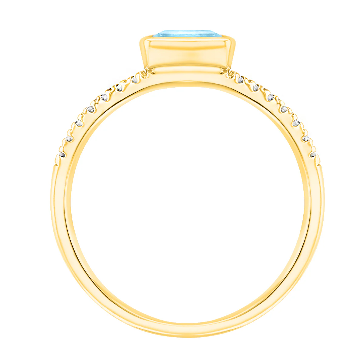 Rosa Mer Collection 0.55ct Emerald Cut Aquamarine & Diamond Bezel Set Ring | 9K Yellow Gold - Image 3
