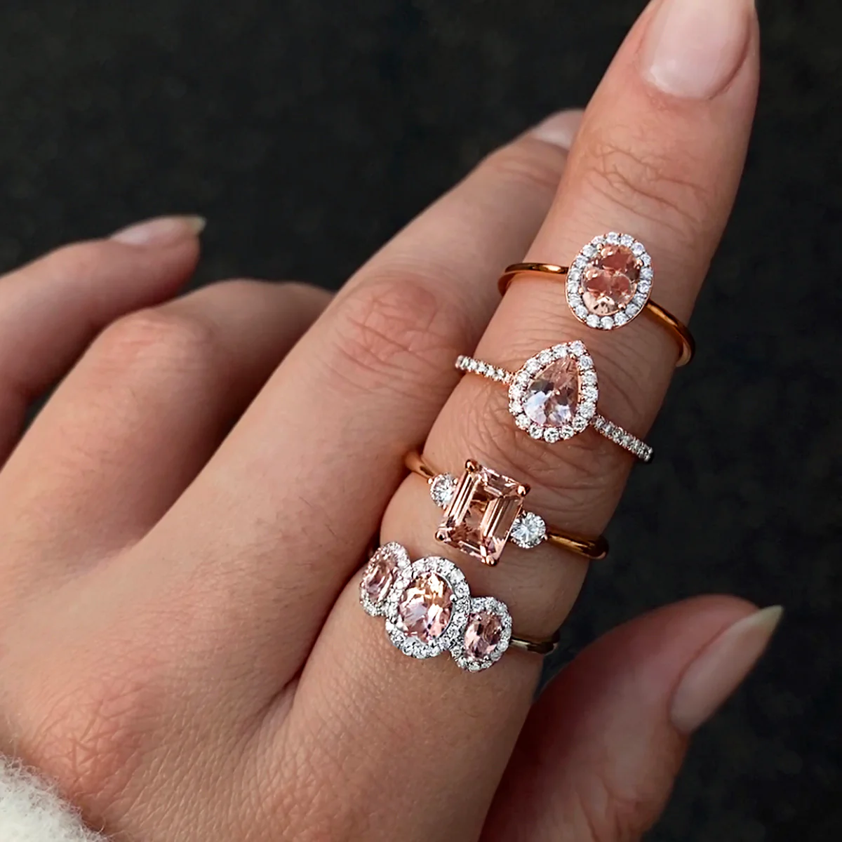 Rosa Mer Collection 0.56ct Pear Morganite & Diamond Halo Ring | 18K Rose Gold - Image 4
