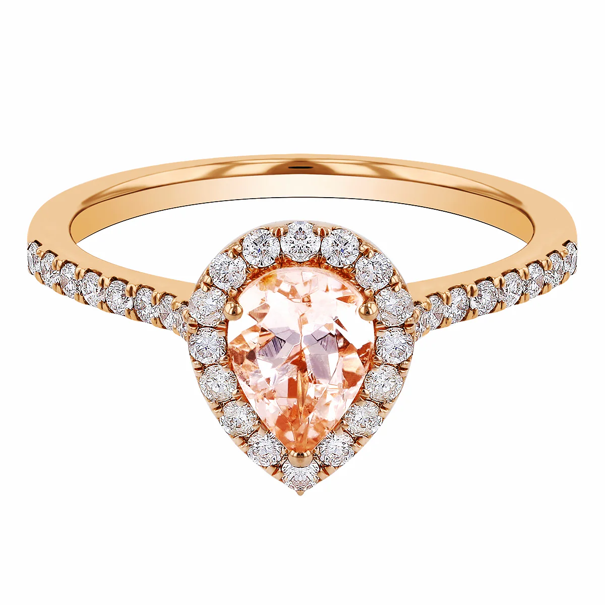 Rosa Mer Collection 0.56ct Pear Morganite & Diamond Halo Ring | 18K Rose Gold - Image 5