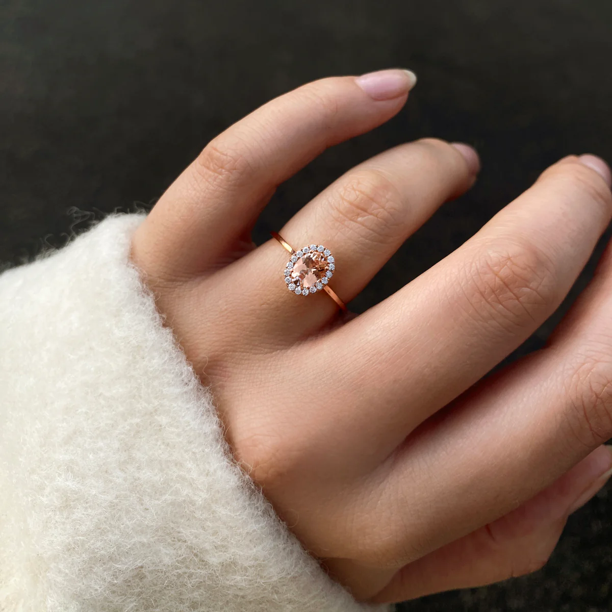 Rosa Mer Collection 0.62ct Morganite & Diamond Halo Ring | 18K Rose Gold - Image 3