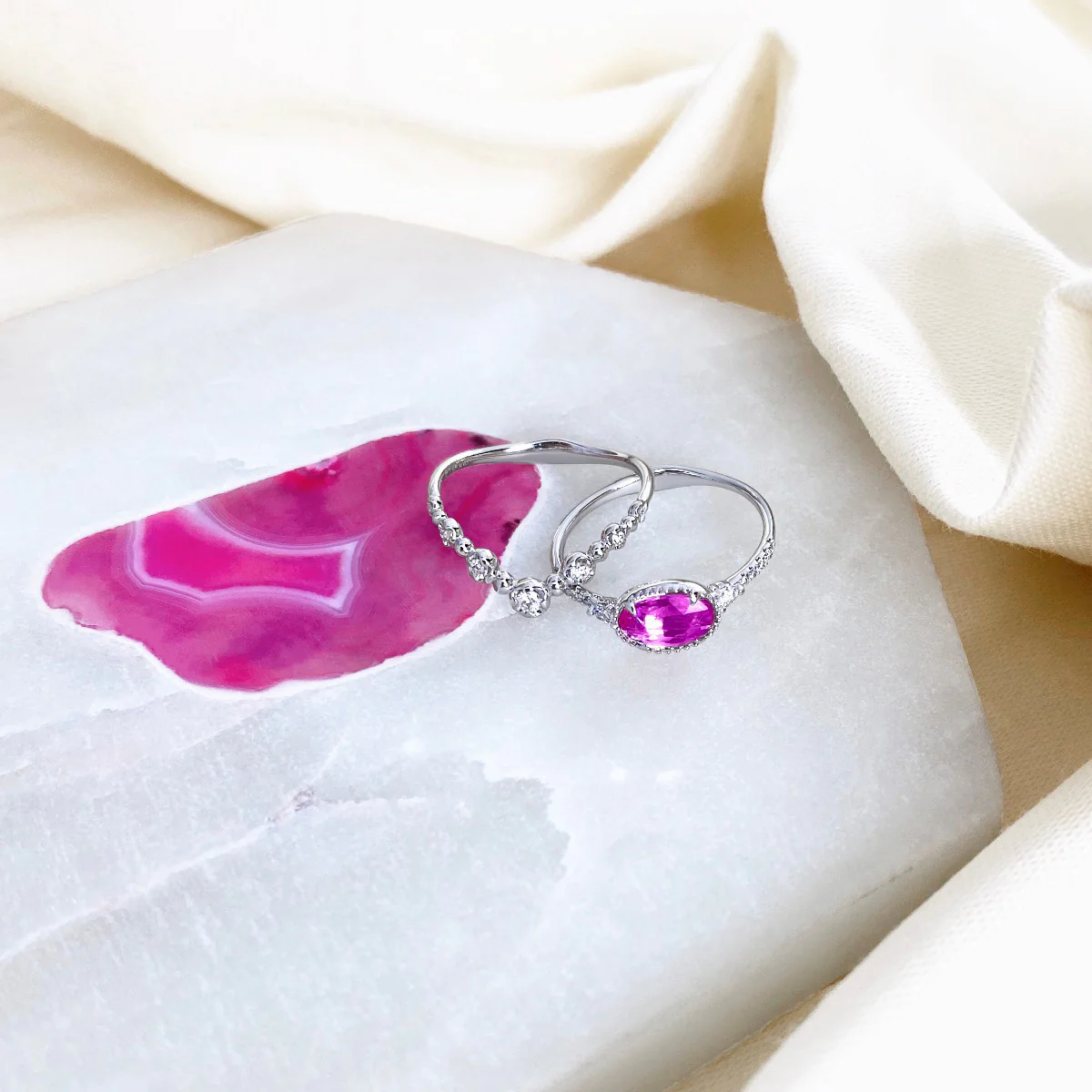 Rosa Mer Collection 0.71 Pink Sapphire and Diamond Tiara Ring Set - Image 10