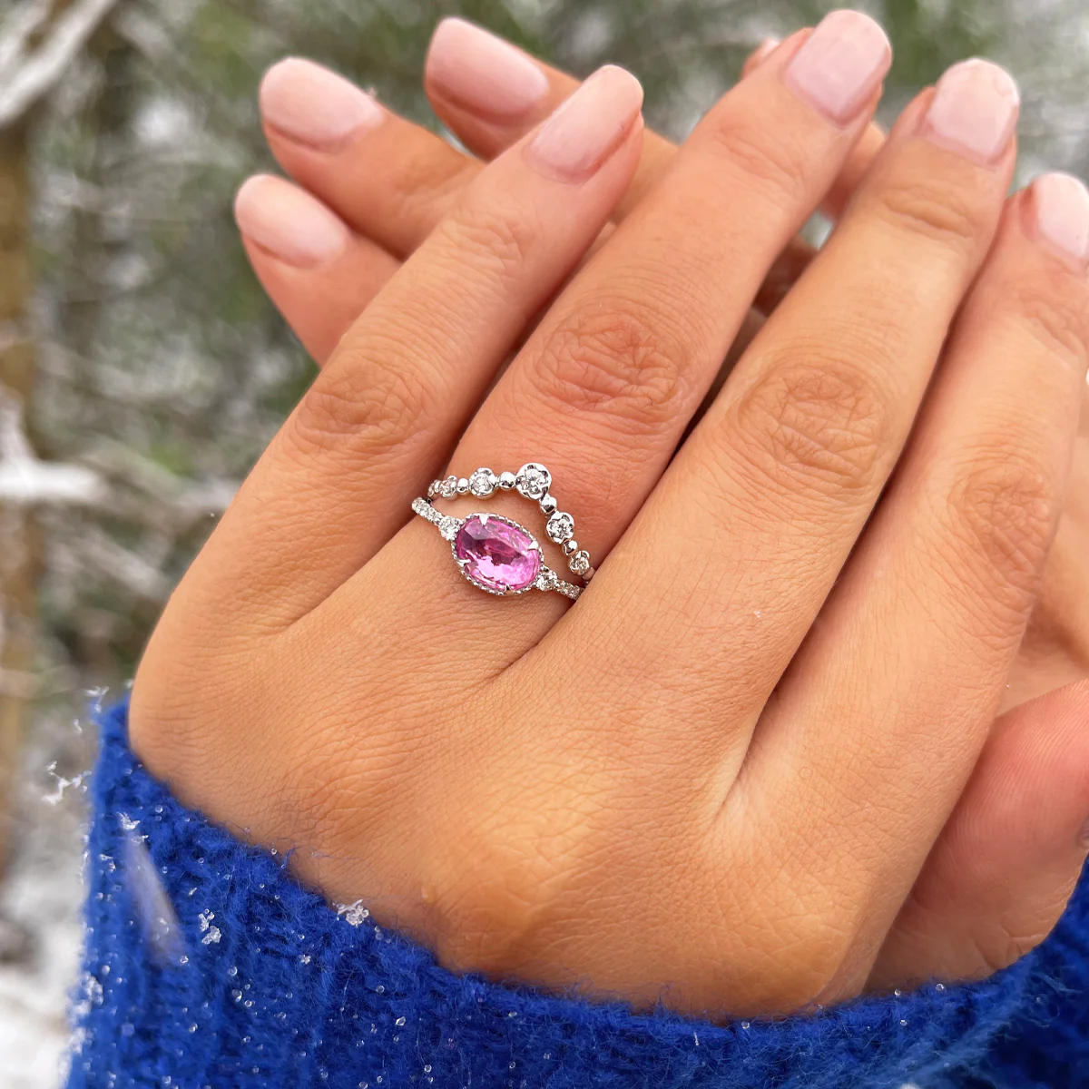 Rosa Mer Collection 0.71 Pink Sapphire and Diamond Tiara Ring Set - Image 11