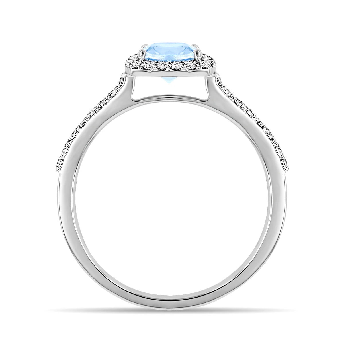 Rosa Mer Collection 0.92ct Cushion Cut Aquamarine & Diamond Halo Ring - Image 7