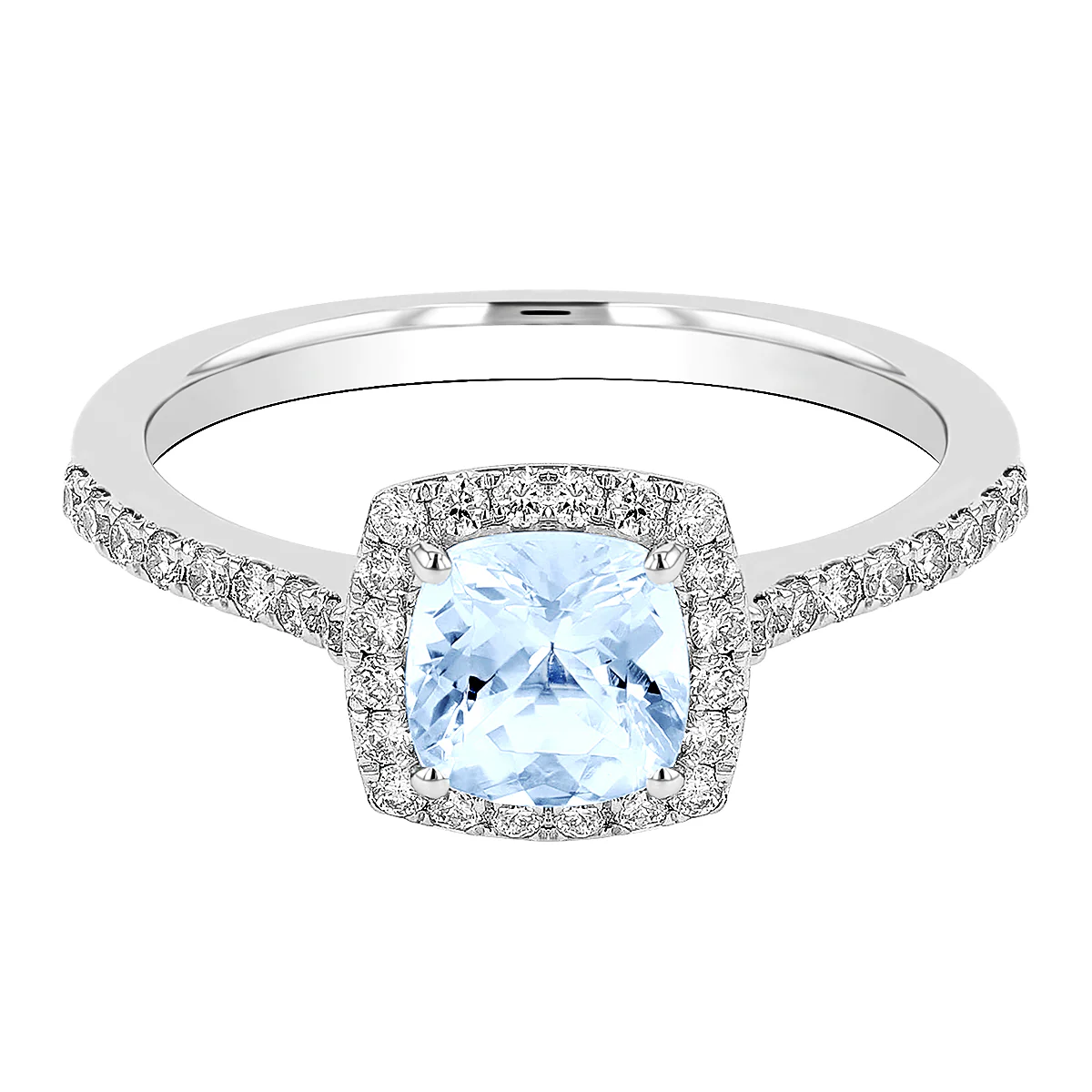 Rosa Mer Collection 0.92ct Cushion Cut Aquamarine & Diamond Halo Ring - Image 8