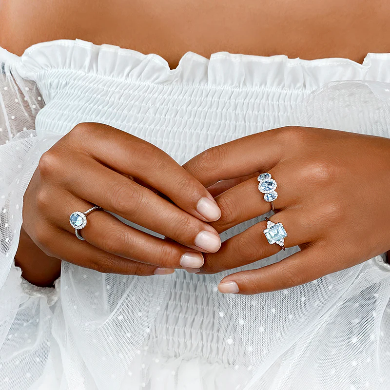 Rosa Mer Collection 1.13ct Aquamarine & Diamond Halo Ring - Image 3
