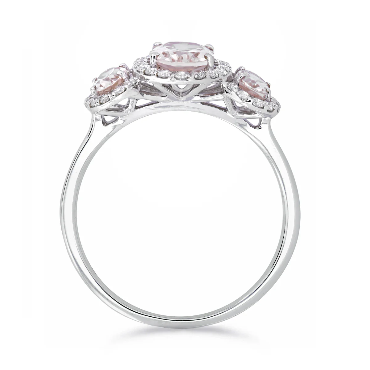 Rosa Mer Collection 1.44ct Morganite & Diamond Halo Trilogy Ring - Image 5