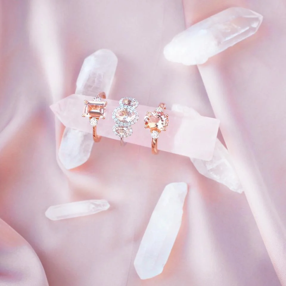Rosa Mer Collection 1.44ct Morganite & Diamond Halo Trilogy Ring - Image 6