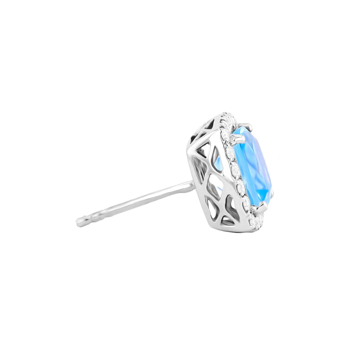 Rosa Mer Collection 2.41ct Aquamarine and Diamond Halo Stud Earrings | 18K White Gold - Image 4