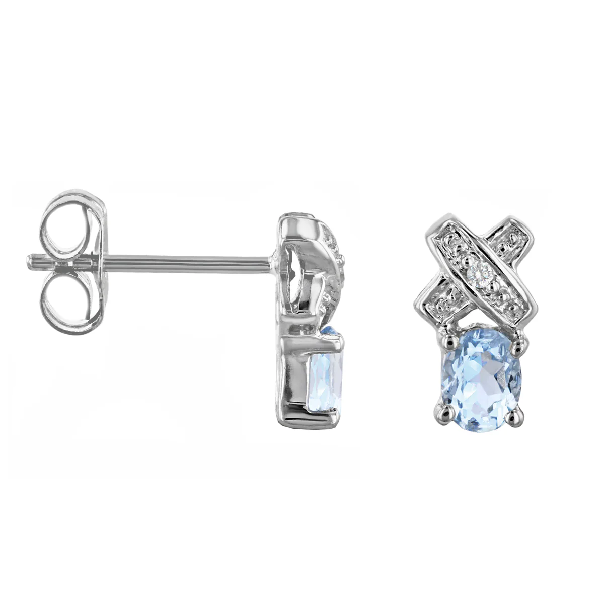 Rosa Mer Diamond and Aquamarine Kiss Earrings | 9K White Gold - Image 3