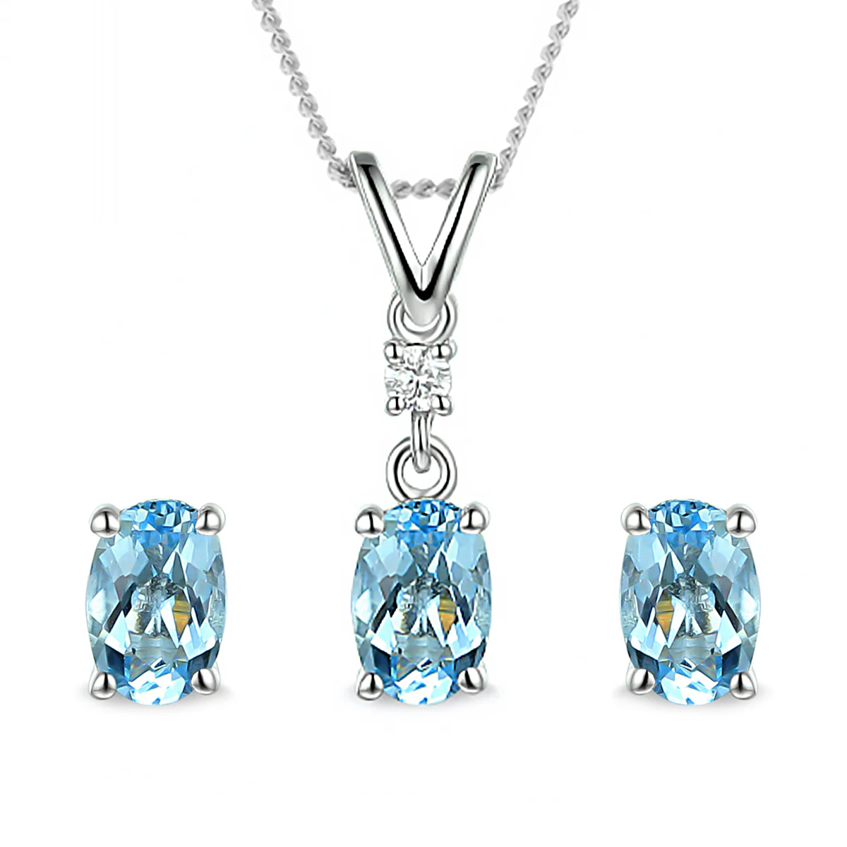 Rosa Mer Oval Aquamarine & Diamond Pendant & Earring Set | 9K White Gold - Image 5