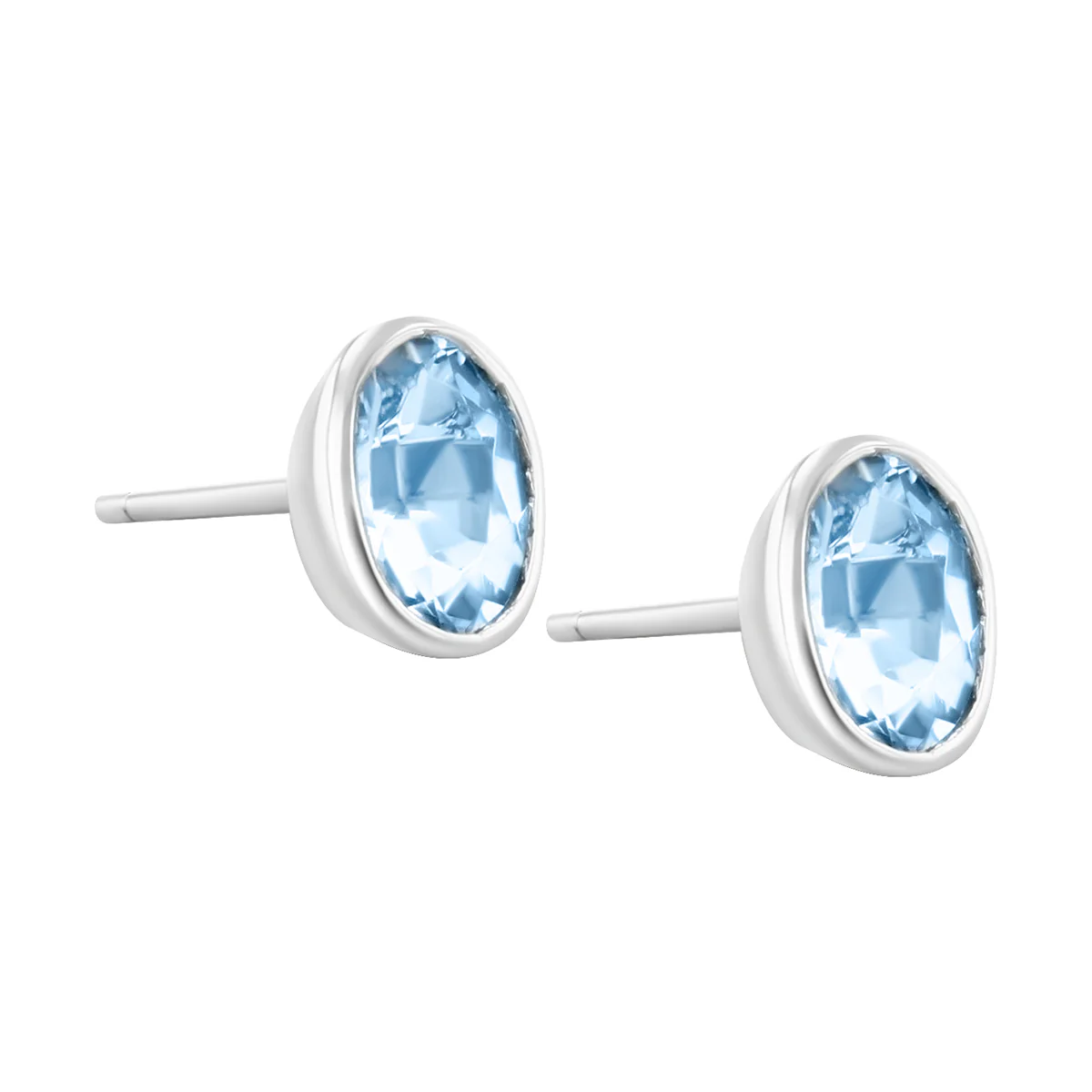 Rose Mer Collection 0.74ct Oval Aquamarine Rubover Bezel Set Stud Earrings | 9K White Gold - Image 3