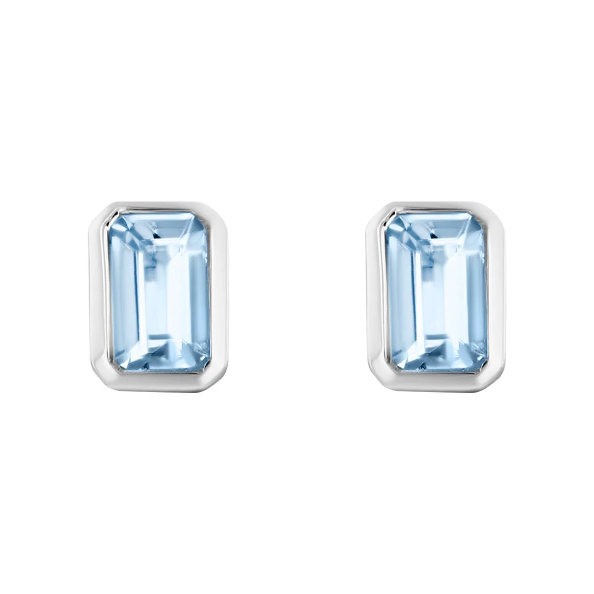 Rose Mer Collection 0.84ct Emerald Cut Aquamarine Rubover Stud Earrings | 9K White Gold - Image 3