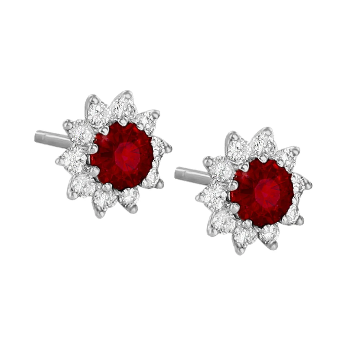 Ruby & Diamond Cluster Stud Earrings | 18K White Gold - Image 4