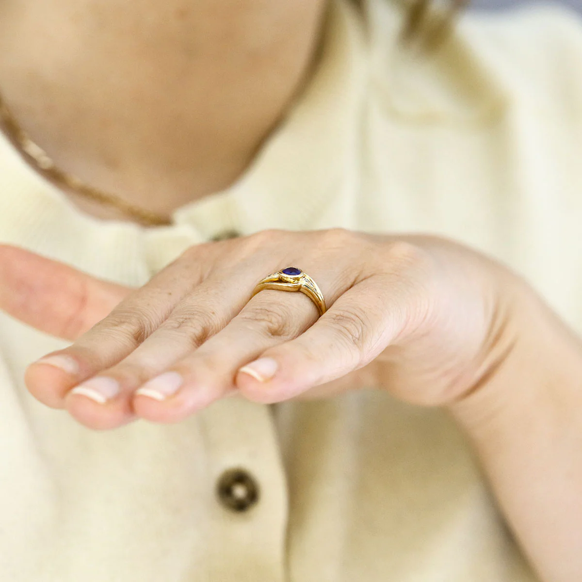 Sapphire & Diamond Sculptural Dress Ring | Pre-Loved | 18K Yellow Gold - Image 8