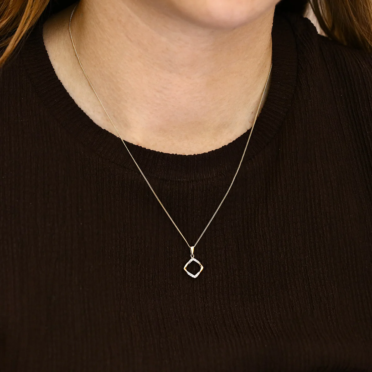 Soleil Collection 0.06ct Diamond Geometric Necklace | 9K Yellow Gold - Image 4