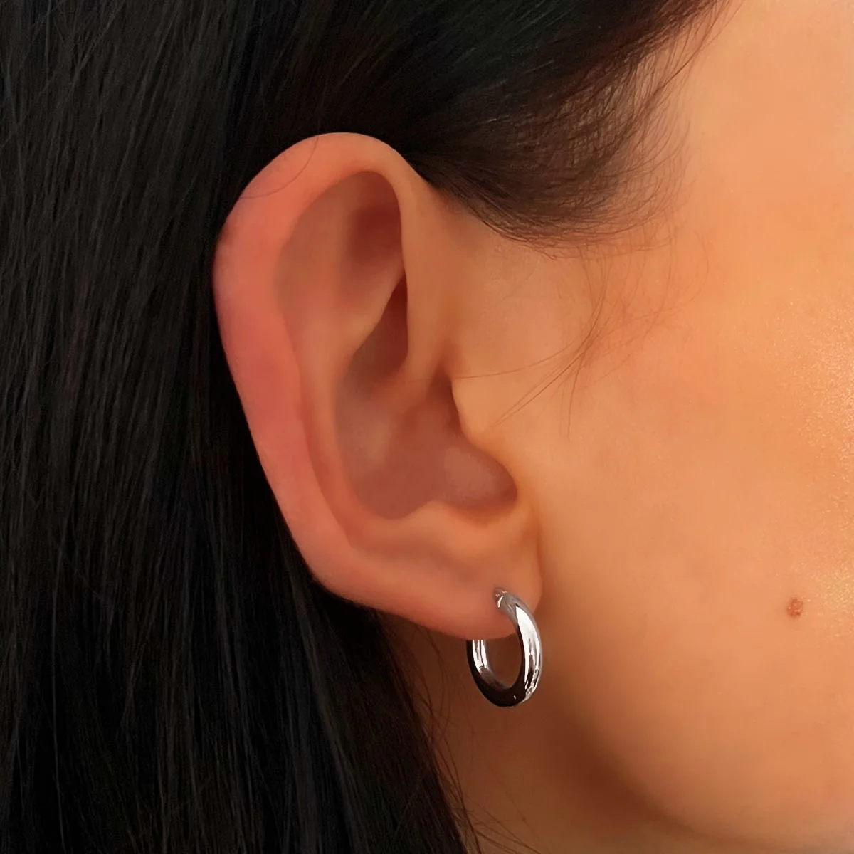 Soleil Collection  10mm Plain Hoops | 9K Solid White Gold - Image 4