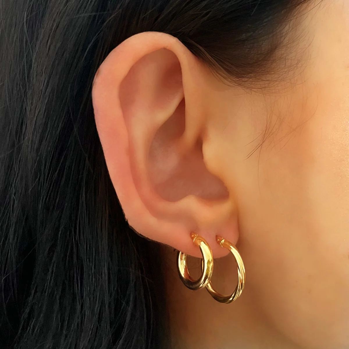 Soleil Collection  10mm Plain Hoops | 9K Solid Yellow Gold - Image 5