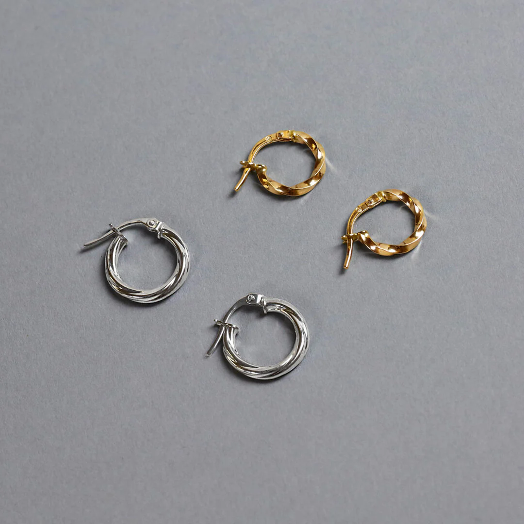 Soleil Collection 10mm Twist Hoop Earrings | 9K Solid White Gold - Image 5