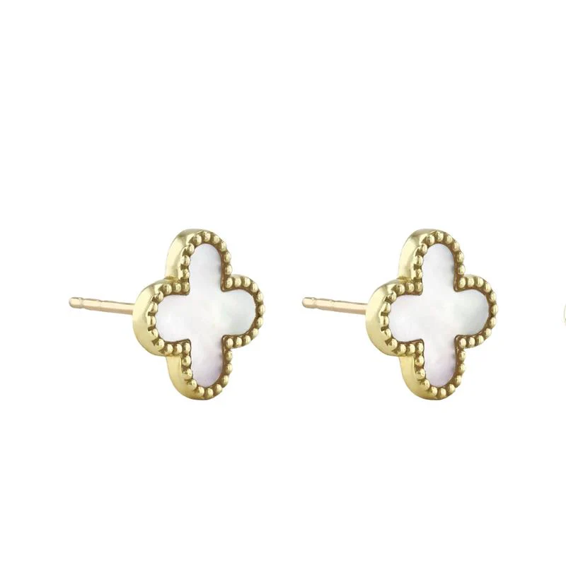 Soleil Collection 11.4mm x 11.4mm Mother of Pearl Petal Earrings | 9K Solid Yellow Gold - Image 4