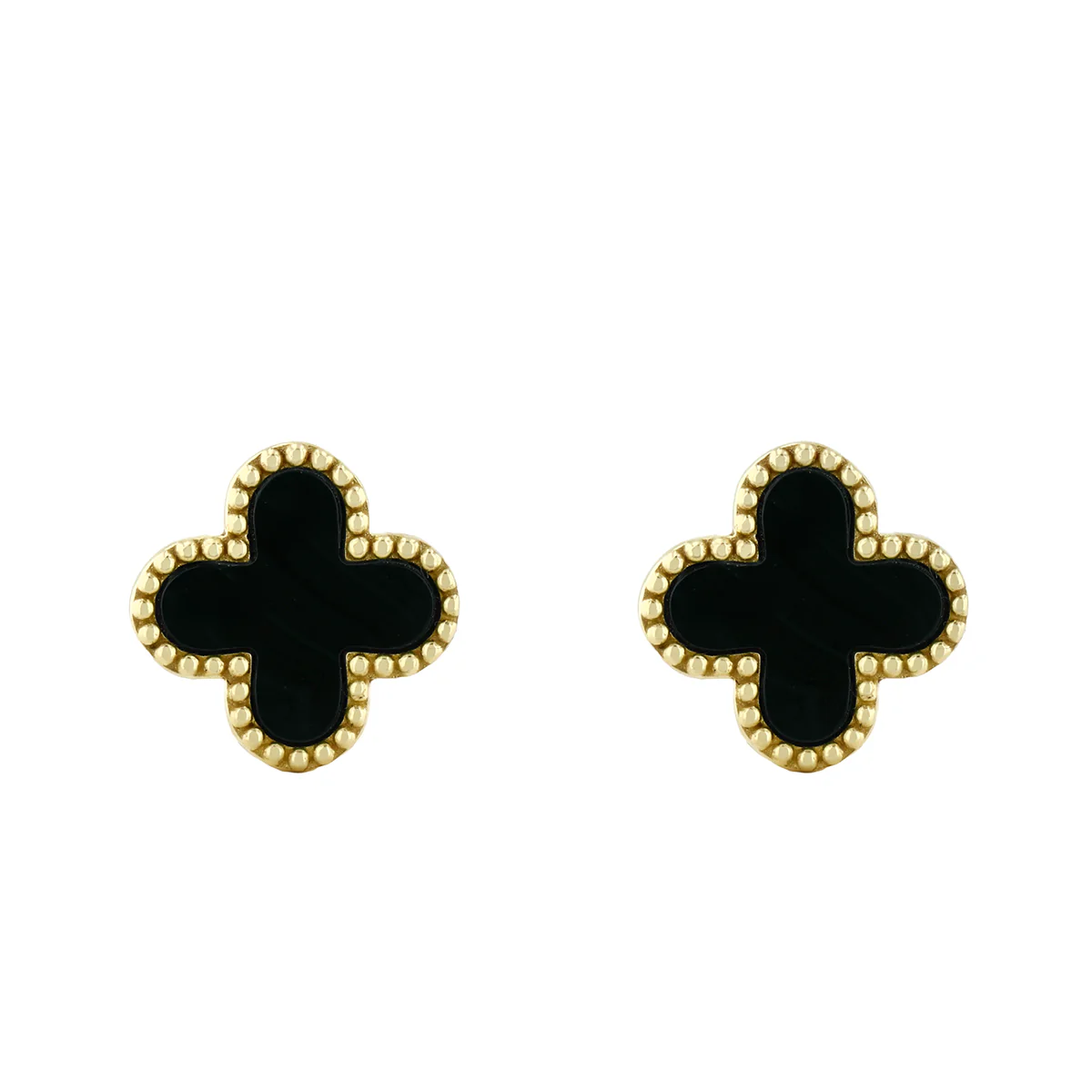 Soleil Collection 11.4mm x 11.4mm Petal Onyx Stud Earrings | 9K Solid Yellow Gold - Image 2