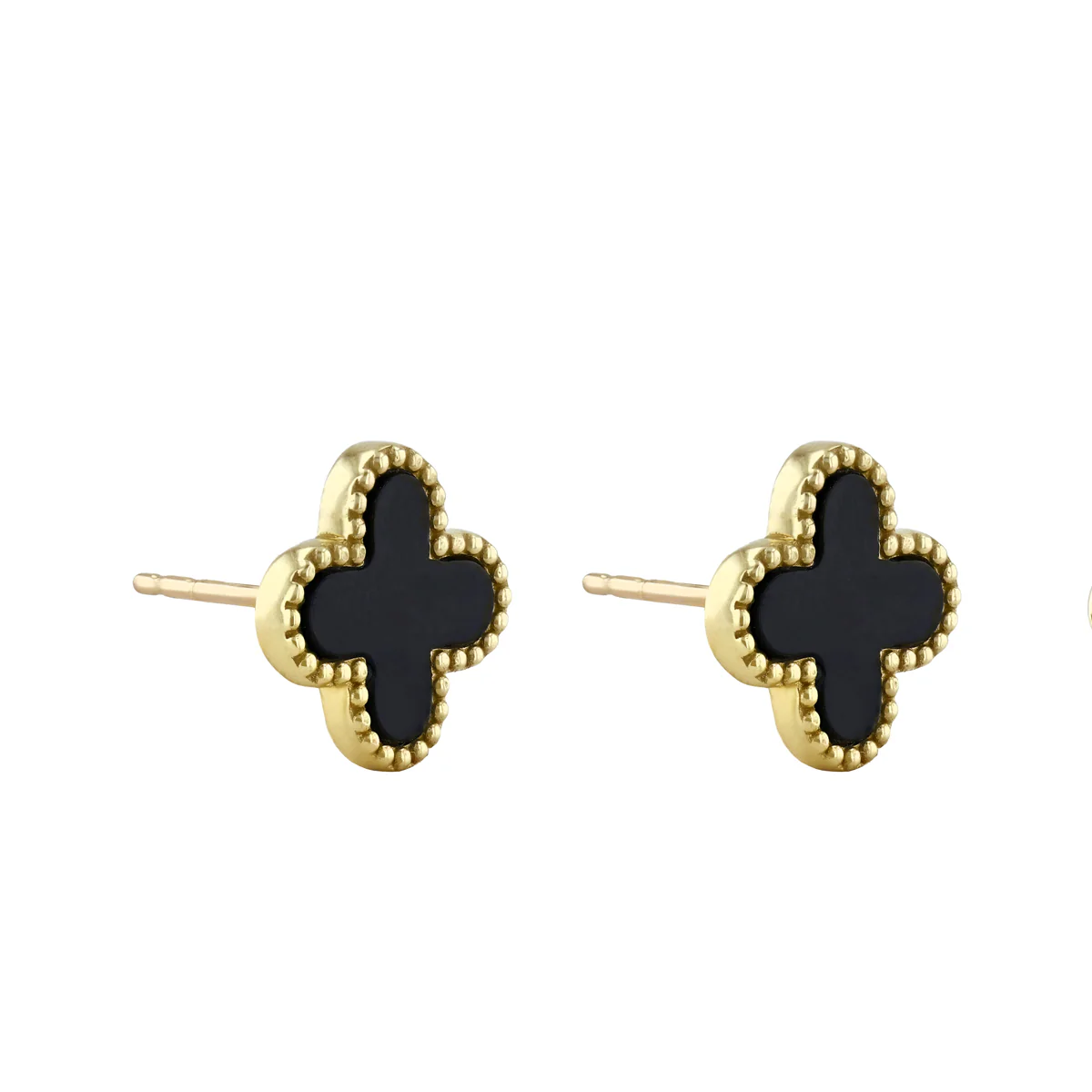 Soleil Collection 11.4mm x 11.4mm Petal Onyx Stud Earrings | 9K Solid Yellow Gold - Image 3