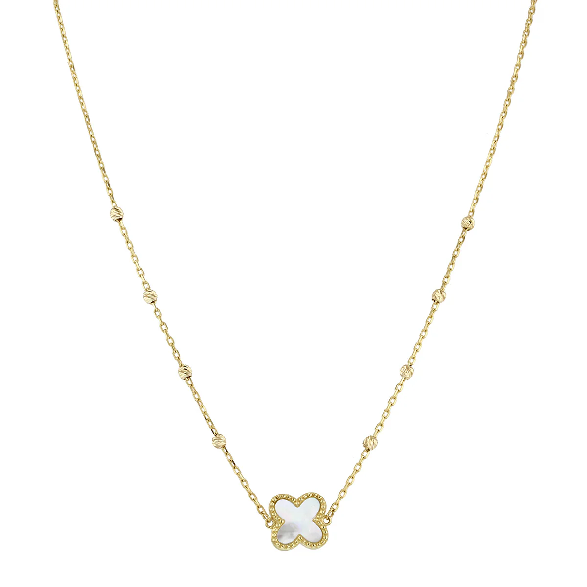 Soleil Collection 16"-17" Mother of Pearl Petal and Bead Necklace | 9K Yellow Gold - Image 2