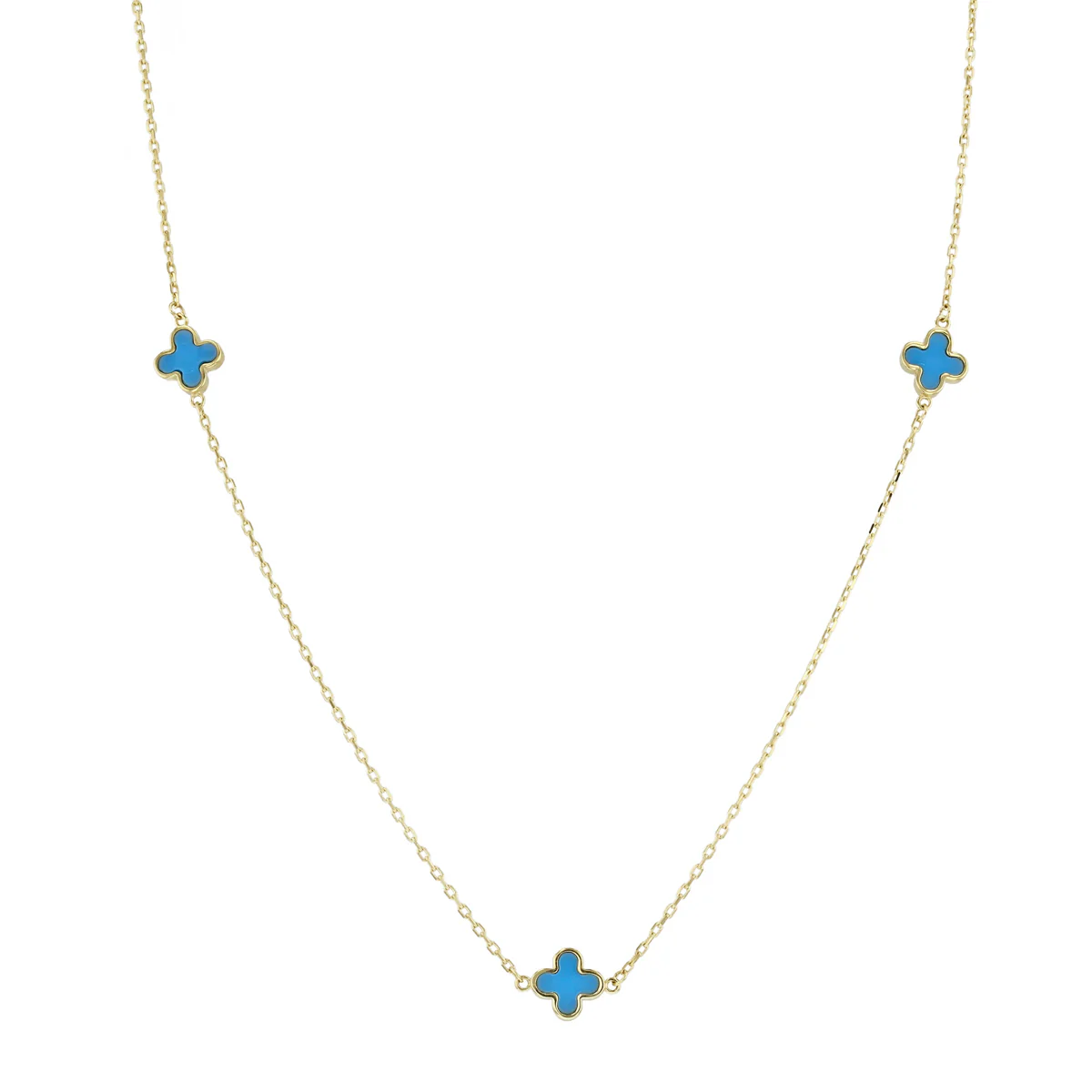Soleil Collection 16"-17" Synthetic Turquoise Petal Necklace | 9K Solid Yellow Gold - Image 3