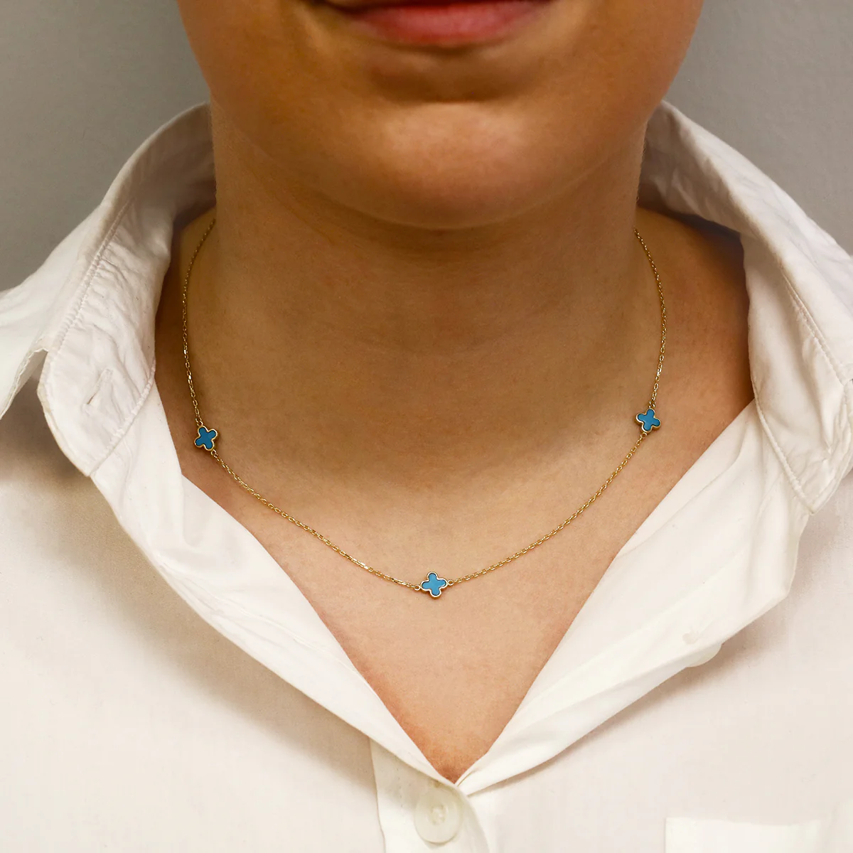 Soleil Collection 16"-17" Synthetic Turquoise Petal Necklace | 9K Solid Yellow Gold - Image 4