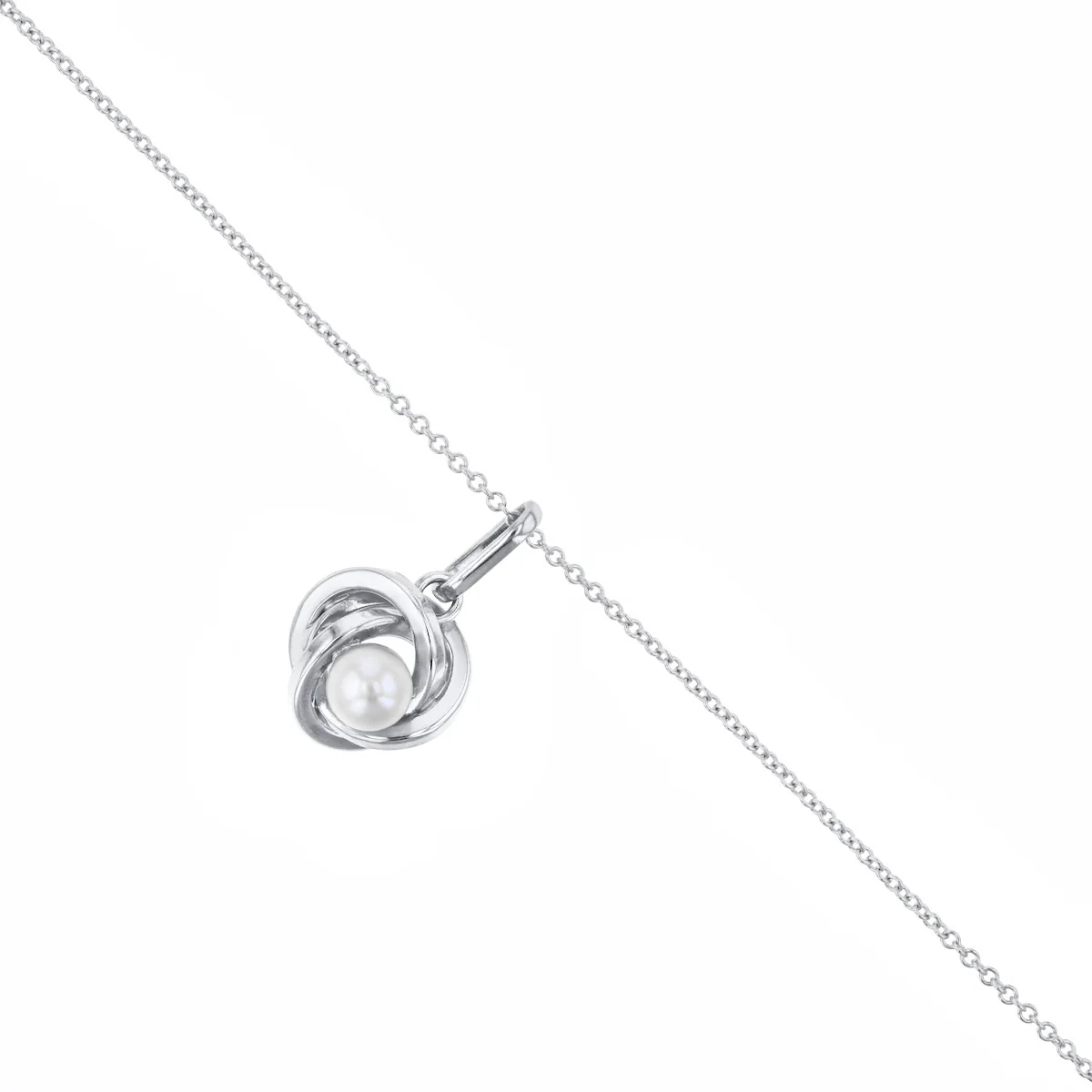 Soleil Collection 16"-18" Freshwater Pearl Knot Necklace | 9K White Gold - Image 3