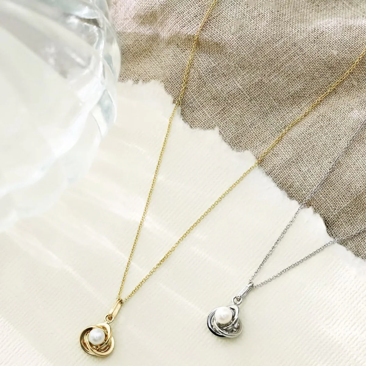 Soleil Collection 16"-18" Freshwater Pearl Knot Necklace | 9K White Gold - Image 6