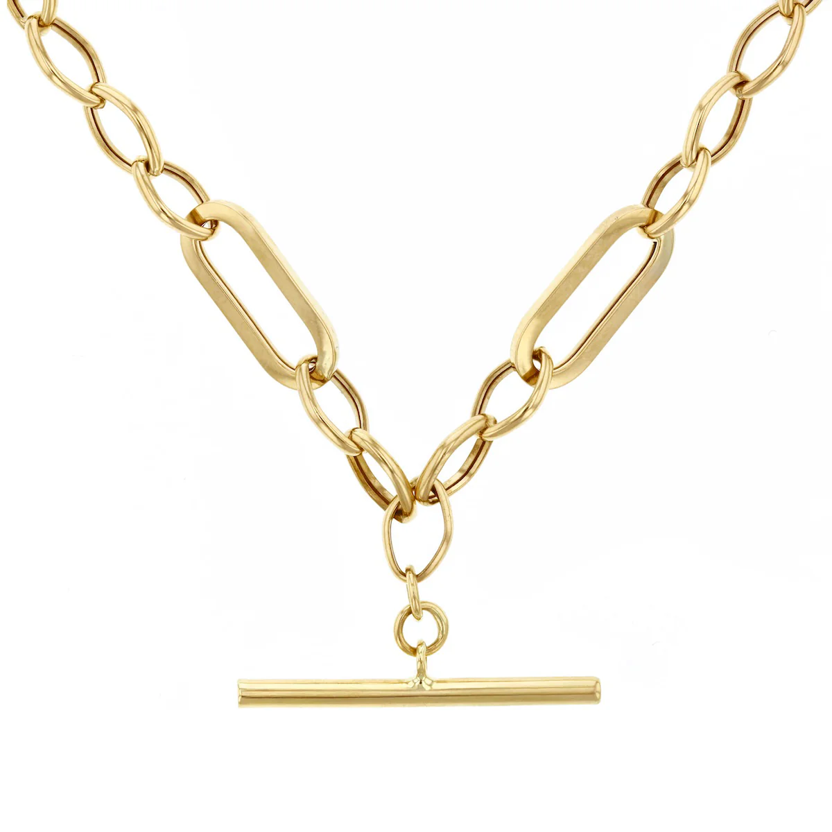 Soleil Collection 18" Belcher & Paperclip T-Bar Necklace | 9K Yellow Gold - Image 2
