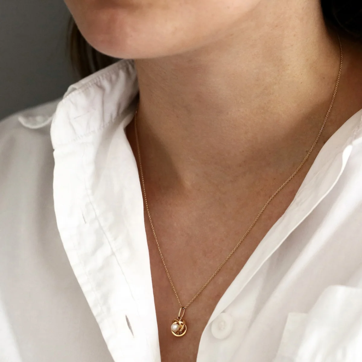 Soleil Collection 18"  Freshwater Pearl Knot Necklace | 9K Yellow Gold - Image 4
