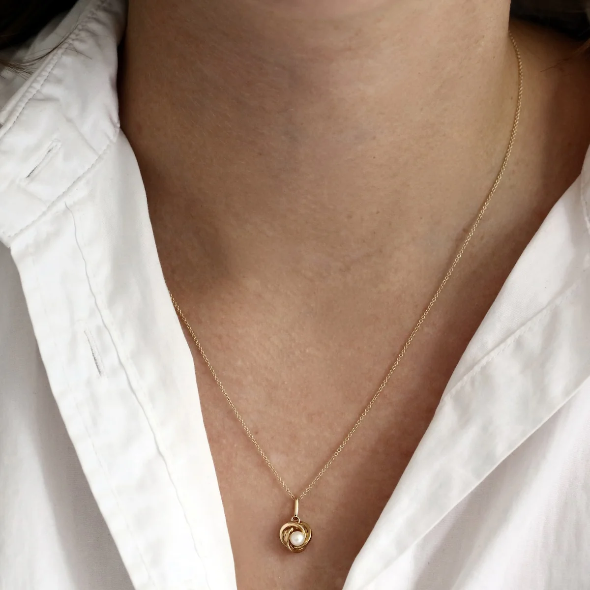 Soleil Collection 18"  Freshwater Pearl Knot Necklace | 9K Yellow Gold - Image 5