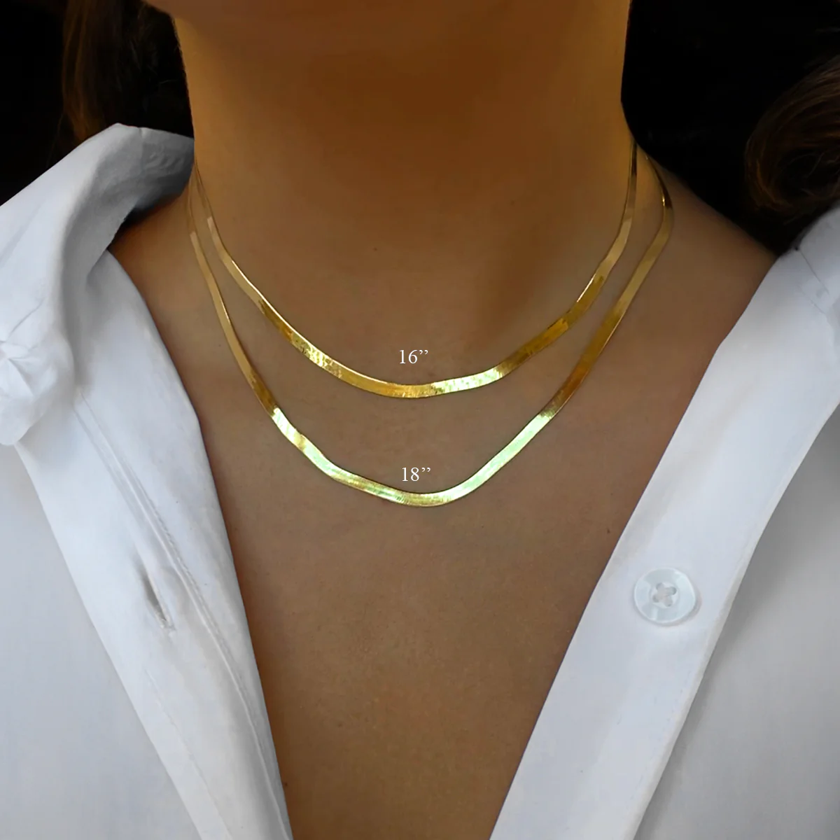 Soleil Collection 18'' Herringbone Necklace | 9K Solid Yellow Gold - Image 4
