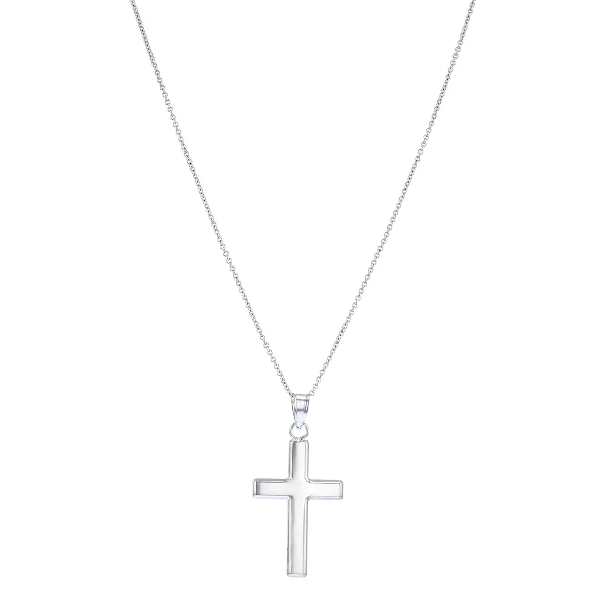 Soleil Collection 18" Plain Cross Necklace | 9K White Gold - Image 2