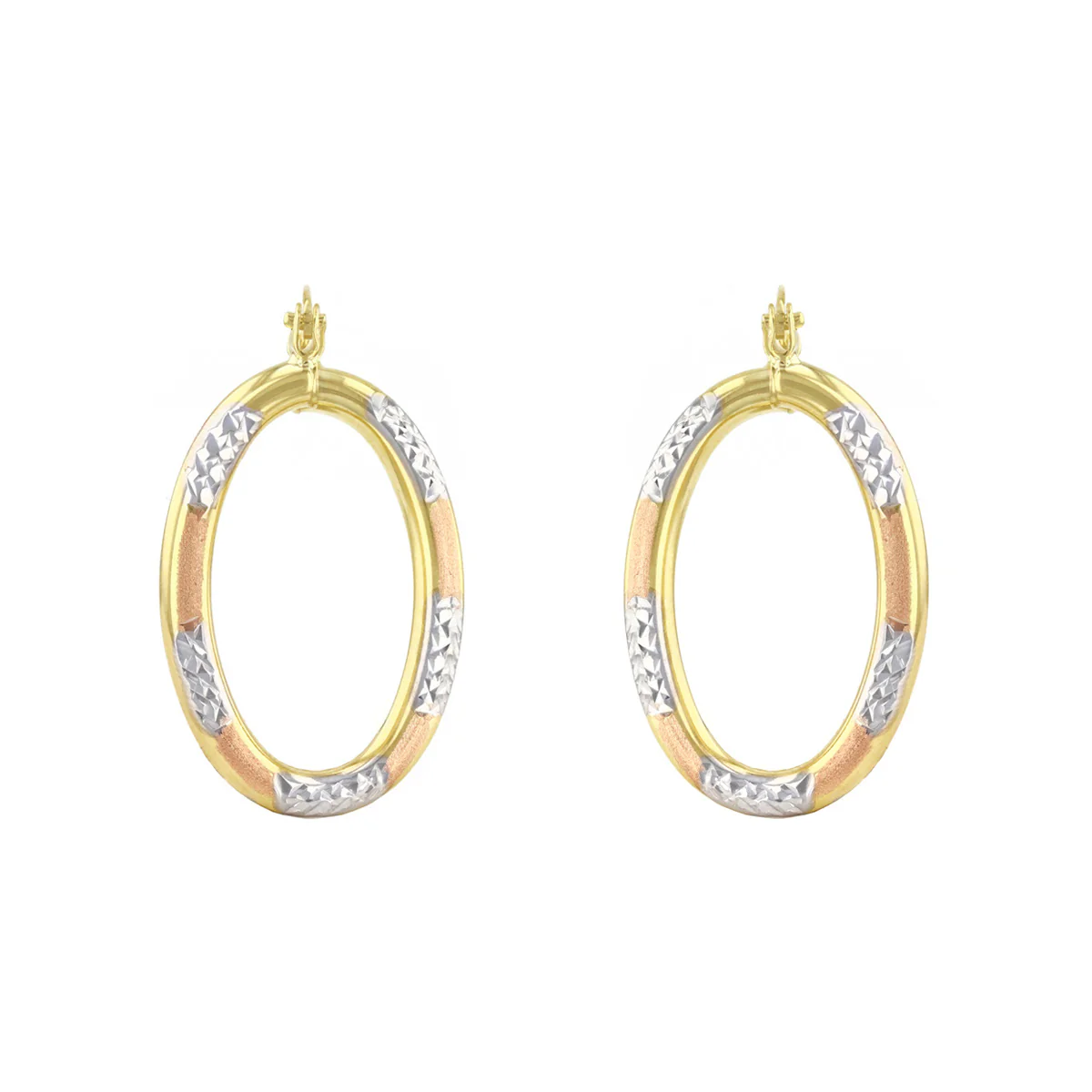 Soleil Collection 25mm Tri-Colour Hoop Earrings | 9K Gold - Image 2