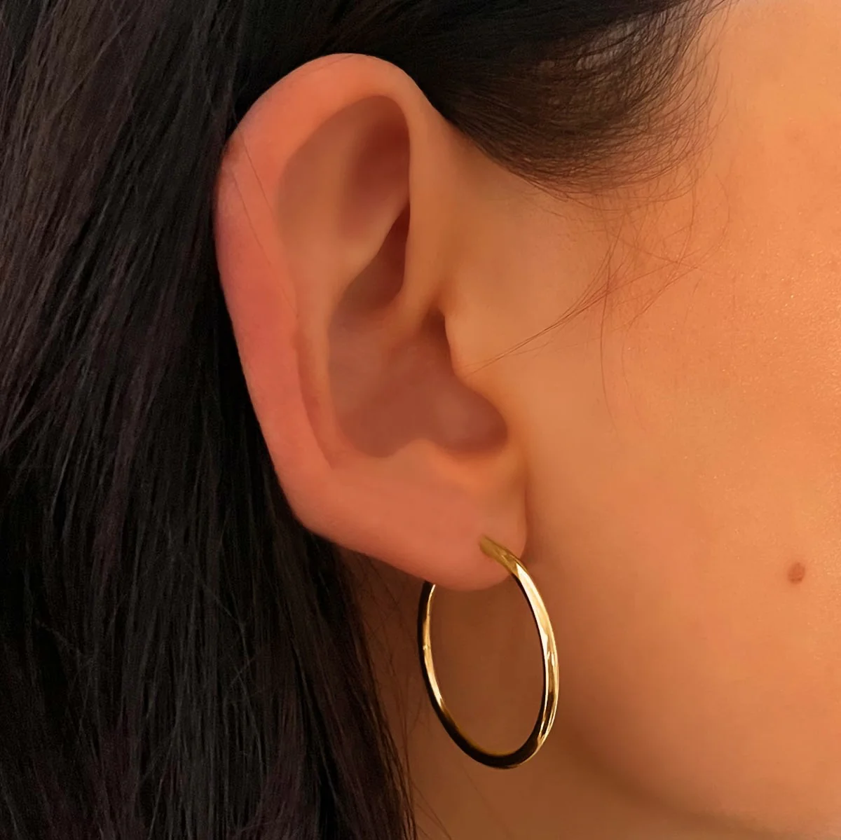 Soleil Collection 27mm Plain Hoops | 9K Solid Yellow Gold - Image 4