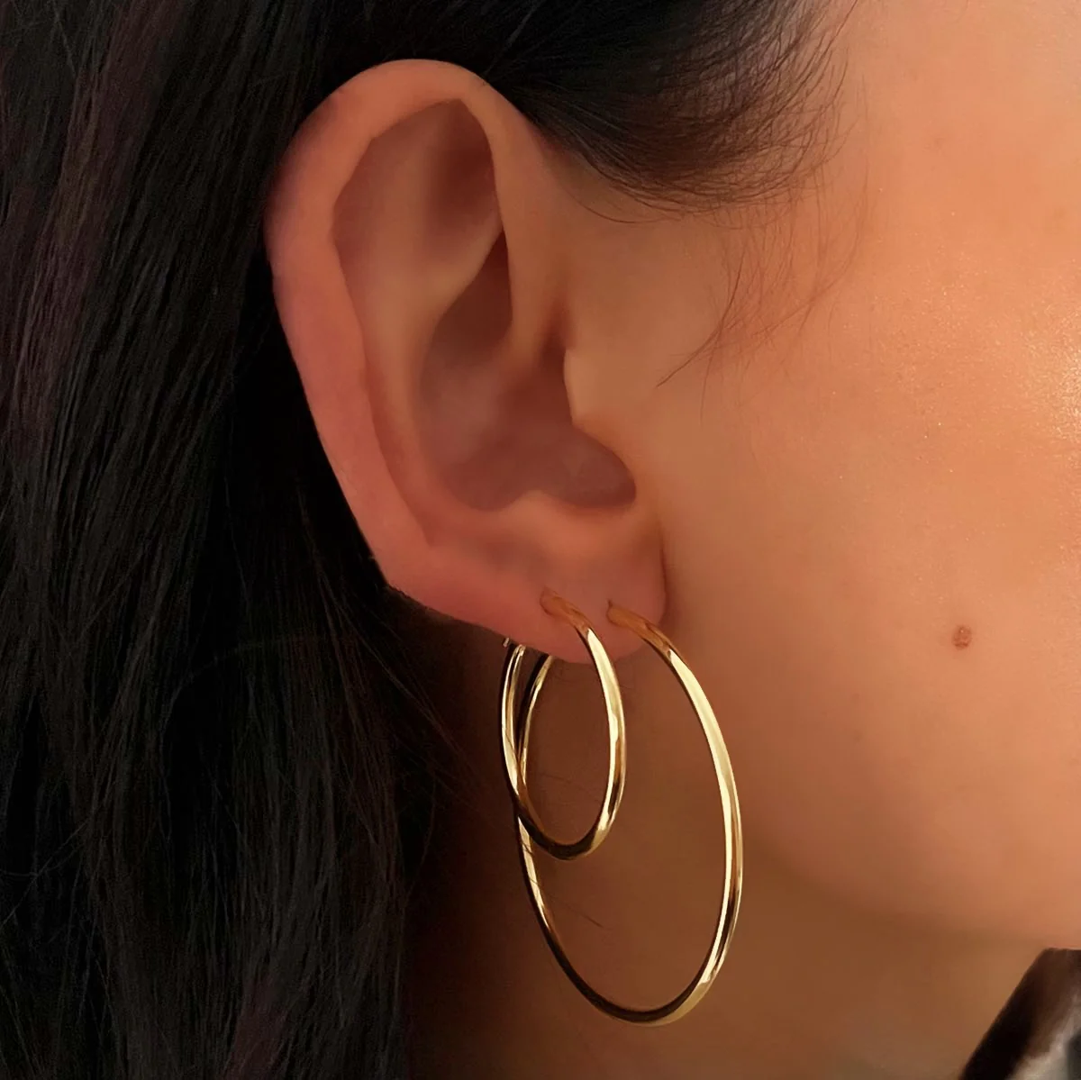 Soleil Collection 27mm Plain Hoops | 9K Solid Yellow Gold - Image 5
