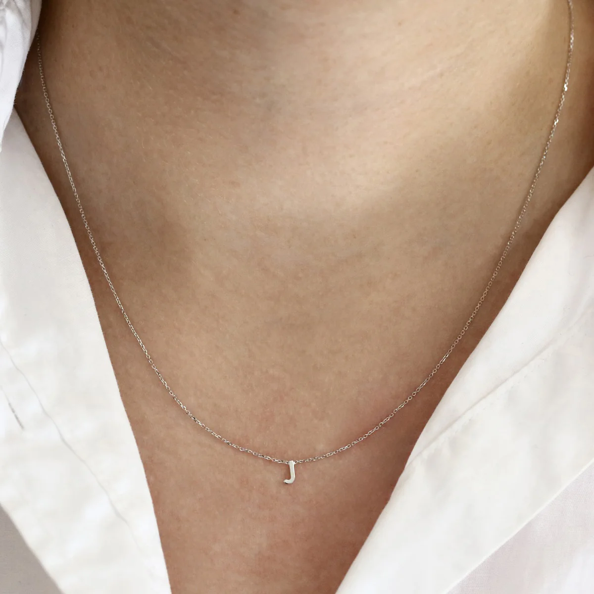Soleil Collection 3.5mm x 5mm Initial Adjustable Necklace | 9K White Gold - Image 14