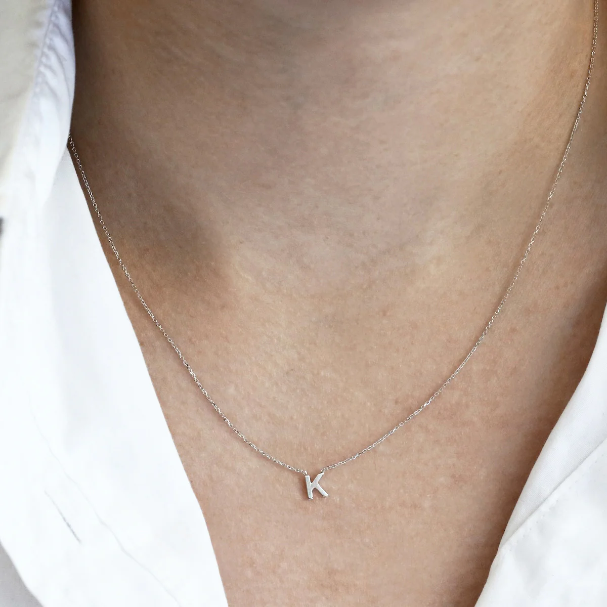 Soleil Collection 3.5mm x 5mm Initial Adjustable Necklace | 9K White Gold - Image 16